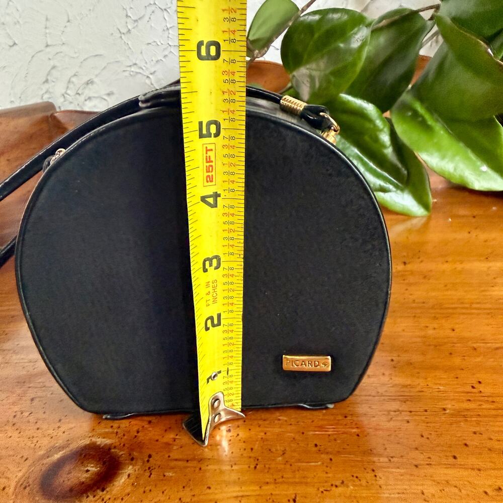 Vintage Picard Black Leather Crossbody Bag Small Structured Purse Gold Tone - Picture 9 of 9